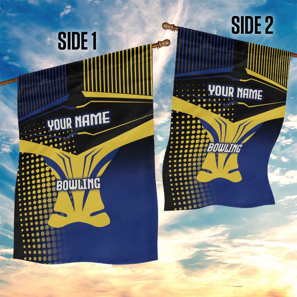 Personalized Blue and Yellow Bowling Garden Flag with Striking Pins Retro Dot Pattern Design - Wonder Print Shop