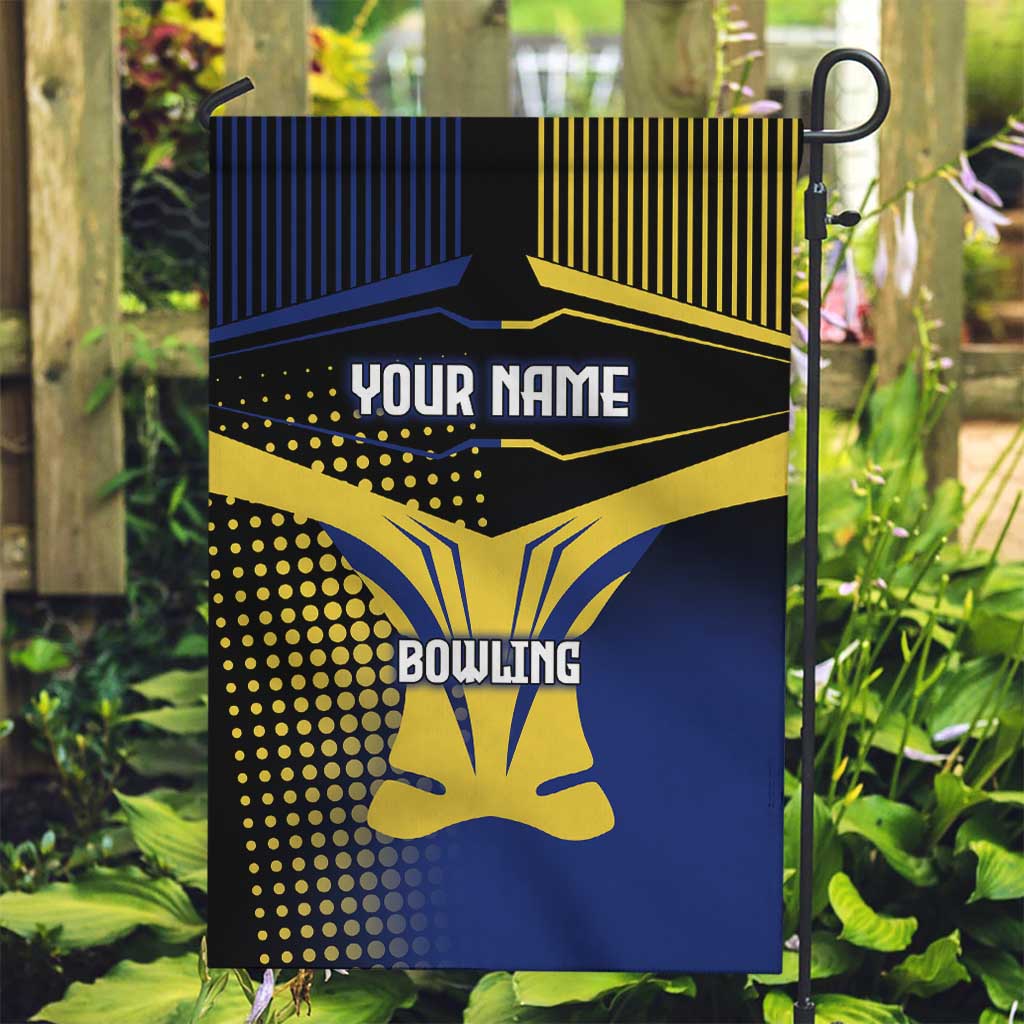 Personalized Blue and Yellow Bowling Garden Flag with Striking Pins Retro Dot Pattern Design - Wonder Print Shop