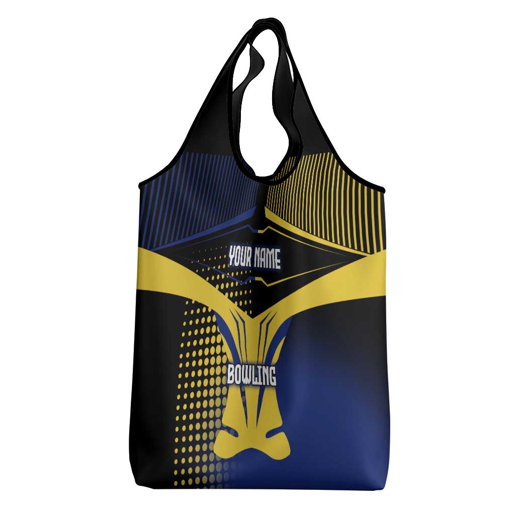 Personalized Blue and Yellow Bowling Grocery Bag with Striking Pins Retro Dot Pattern Design - Wonder Print Shop