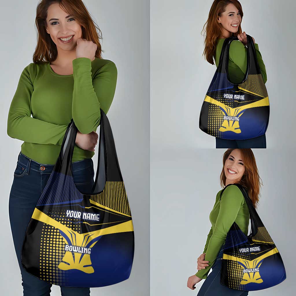 Personalized Blue and Yellow Bowling Grocery Bag with Striking Pins Retro Dot Pattern Design - Wonder Print Shop