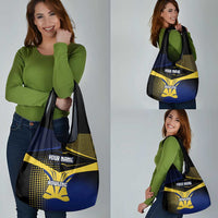 Personalized Blue and Yellow Bowling Grocery Bag with Striking Pins Retro Dot Pattern Design - Wonder Print Shop