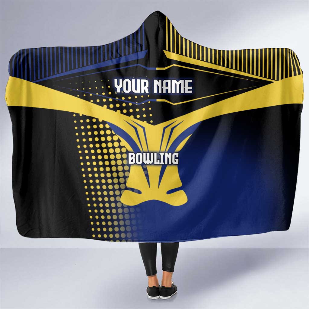 Personalized Blue and Yellow Bowling Hooded Blanket with Striking Pins Retro Dot Pattern Design - Wonder Print Shop