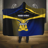 Personalized Blue and Yellow Bowling Hooded Blanket with Striking Pins Retro Dot Pattern Design - Wonder Print Shop