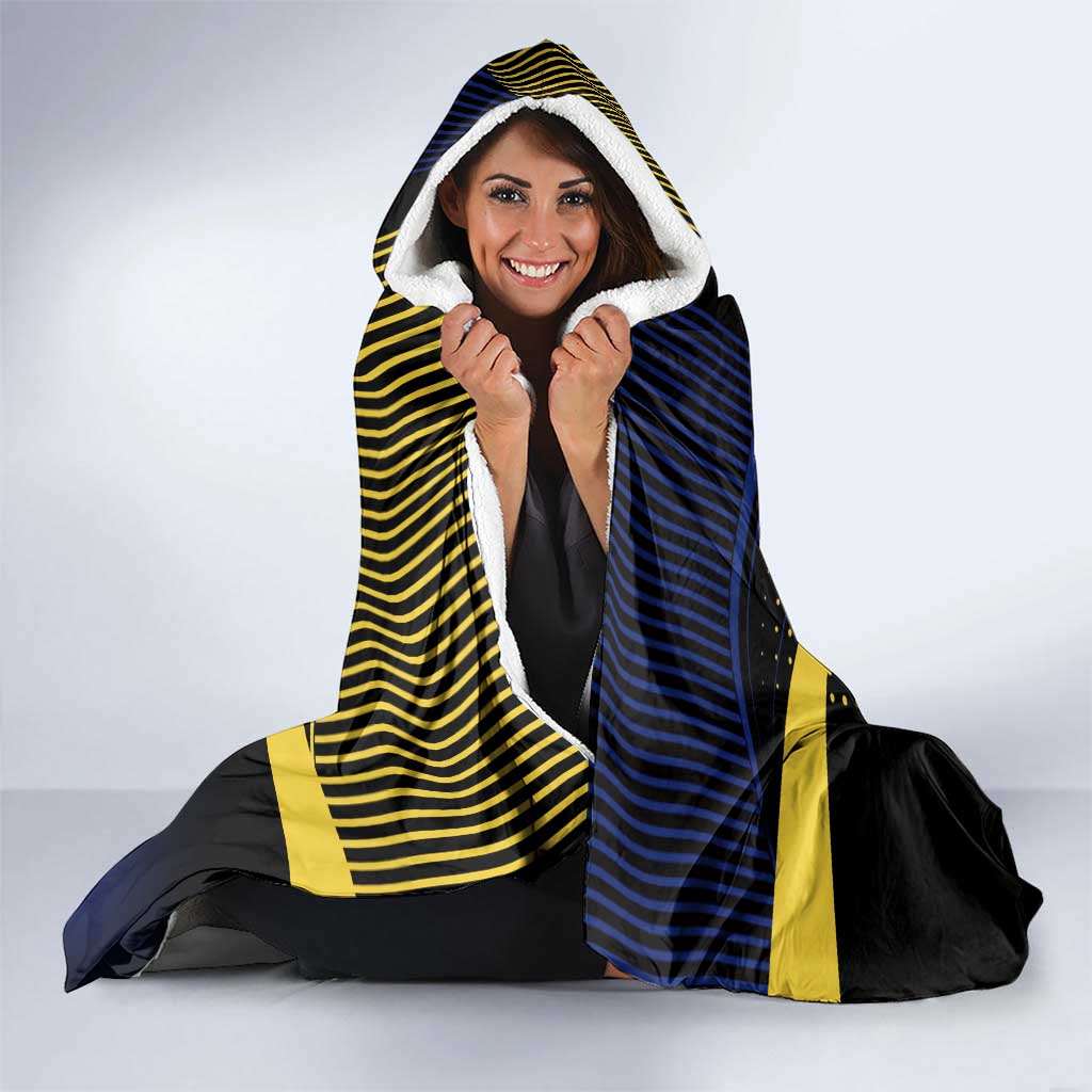 Personalized Blue and Yellow Bowling Hooded Blanket with Striking Pins Retro Dot Pattern Design - Wonder Print Shop
