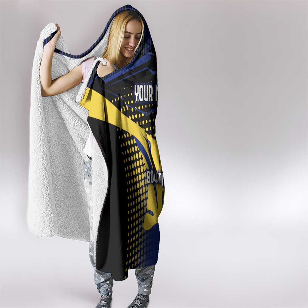 Personalized Blue and Yellow Bowling Hooded Blanket with Striking Pins Retro Dot Pattern Design - Wonder Print Shop