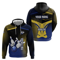 Personalized Blue and Yellow Bowling Hoodie with Striking Pins Retro Dot Pattern Design - Wonder Print Shop