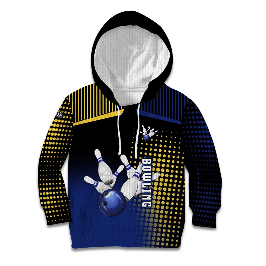 Personalized Blue and Yellow Bowling Kid Hoodie with Striking Pins Retro Dot Pattern Design - Wonder Print Shop