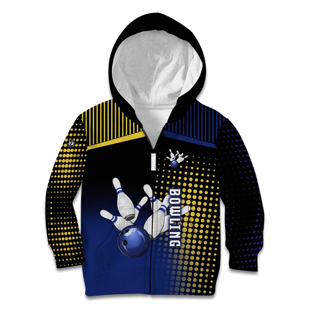 Personalized Blue and Yellow Bowling Kid Hoodie with Striking Pins Retro Dot Pattern Design - Wonder Print Shop
