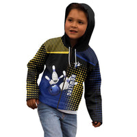 Personalized Blue and Yellow Bowling Kid Hoodie with Striking Pins Retro Dot Pattern Design - Wonder Print Shop
