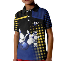 Personalized Blue and Yellow Bowling Kid Polo Shirt with Striking Pins Retro Dot Pattern Design - Wonder Print Shop