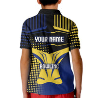 Personalized Blue and Yellow Bowling Kid Polo Shirt with Striking Pins Retro Dot Pattern Design - Wonder Print Shop