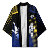 Personalized Blue and Yellow Bowling Kimono with Striking Pins Retro Dot Pattern Design - Wonder Print Shop