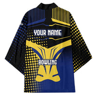Personalized Blue and Yellow Bowling Kimono with Striking Pins Retro Dot Pattern Design - Wonder Print Shop