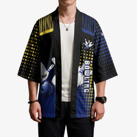 Personalized Blue and Yellow Bowling Kimono with Striking Pins Retro Dot Pattern Design - Wonder Print Shop