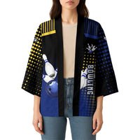 Personalized Blue and Yellow Bowling Kimono with Striking Pins Retro Dot Pattern Design - Wonder Print Shop