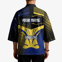 Personalized Blue and Yellow Bowling Kimono with Striking Pins Retro Dot Pattern Design - Wonder Print Shop
