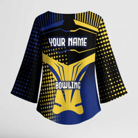 Personalized Blue and Yellow Bowling Kimono Sleeve Blouse with Striking Pins Retro Dot Pattern Design - Wonder Print Shop