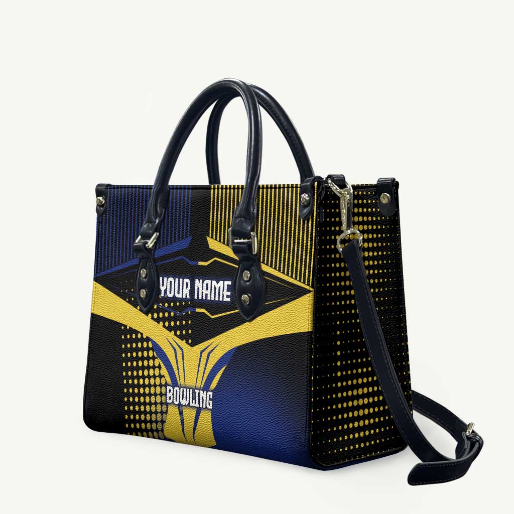 Personalized Blue and Yellow Bowling Leather Bag with Striking Pins Retro Dot Pattern Design - Wonder Print Shop