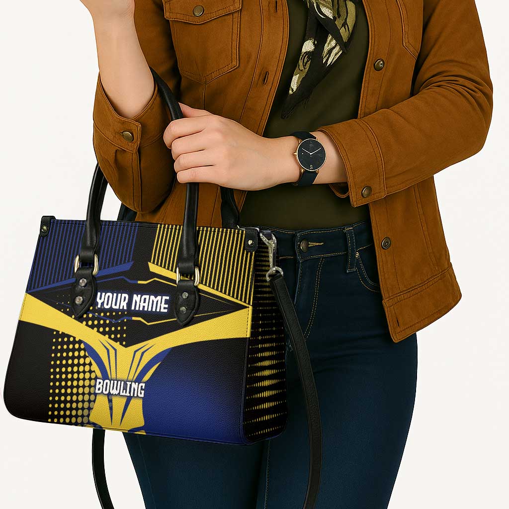Personalized Blue and Yellow Bowling Leather Bag with Striking Pins Retro Dot Pattern Design - Wonder Print Shop