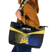 Personalized Blue and Yellow Bowling Leather Tote Bag with Striking Pins Retro Dot Pattern Design - Wonder Print Shop