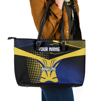 Personalized Blue and Yellow Bowling Leather Tote Bag with Striking Pins Retro Dot Pattern Design - Wonder Print Shop