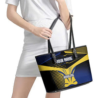 Personalized Blue and Yellow Bowling Leather Tote Bag with Striking Pins Retro Dot Pattern Design - Wonder Print Shop