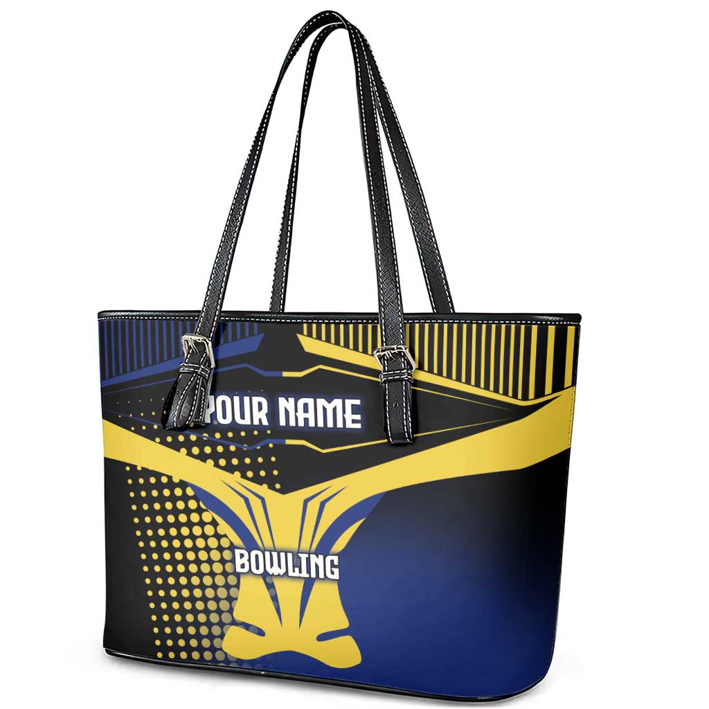 Personalized Blue and Yellow Bowling Leather Tote Bag with Striking Pins Retro Dot Pattern Design - Wonder Print Shop