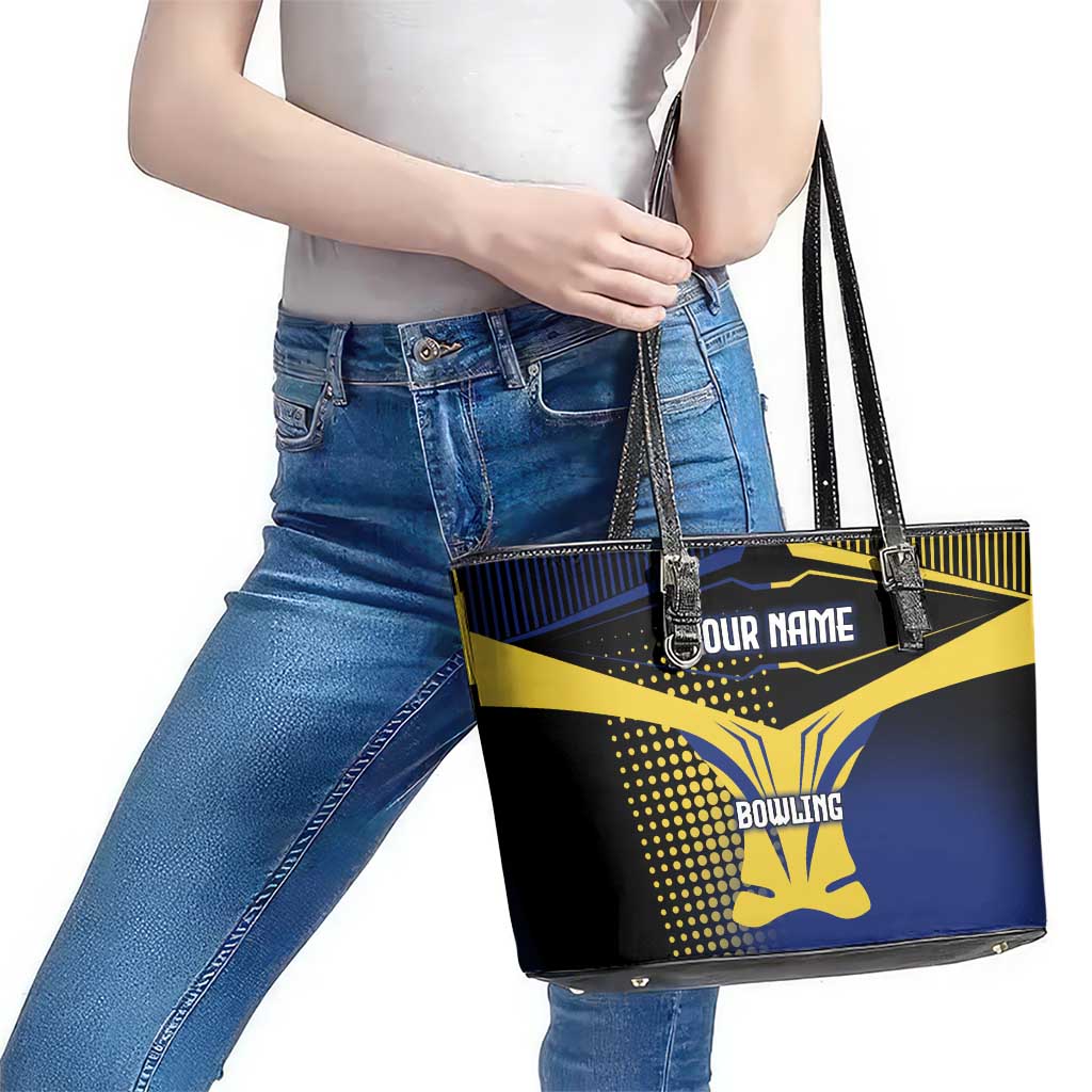 Personalized Blue and Yellow Bowling Leather Tote Bag with Striking Pins Retro Dot Pattern Design - Wonder Print Shop
