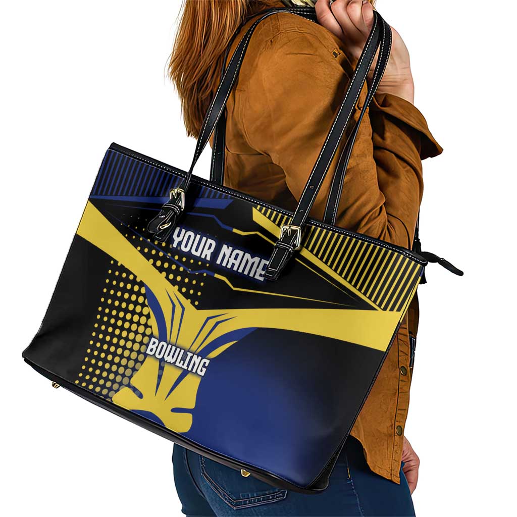 Personalized Blue and Yellow Bowling Leather Tote Bag with Striking Pins Retro Dot Pattern Design - Wonder Print Shop