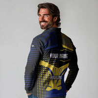 Personalized Blue and Yellow Bowling Long Sleeve Polo Shirt with Striking Pins Retro Dot Pattern Design - Wonder Print Shop