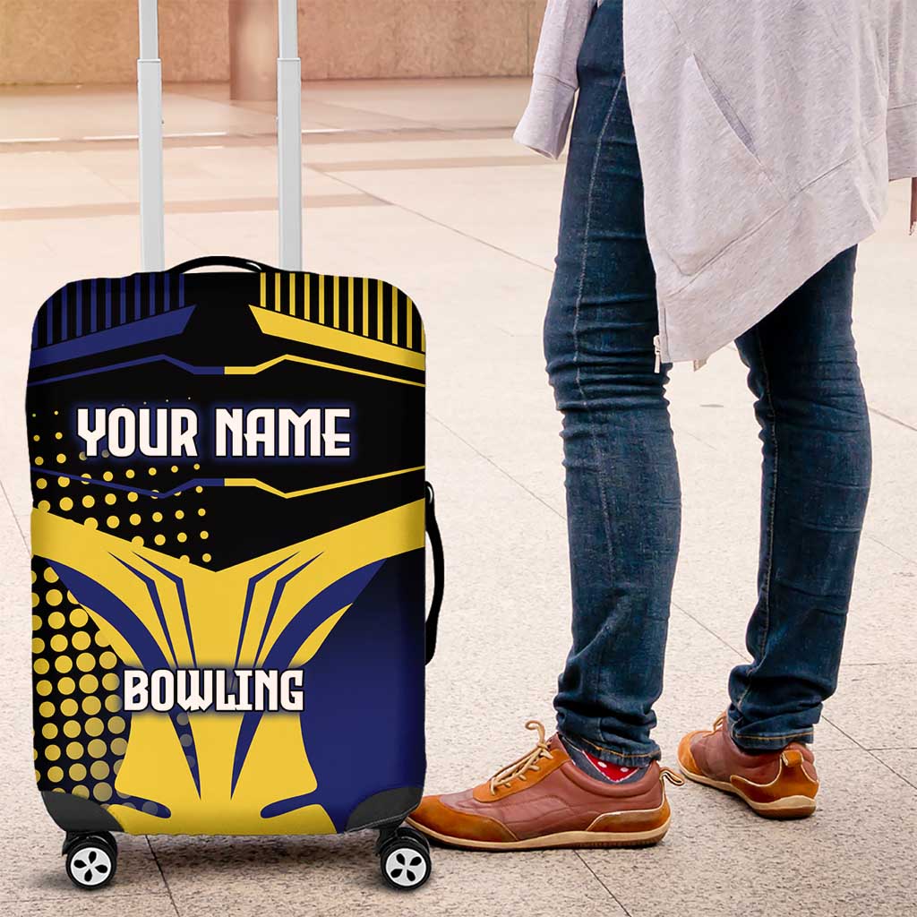 Personalized Blue and Yellow Bowling Luggage Cover with Striking Pins Retro Dot Pattern Design - Wonder Print Shop