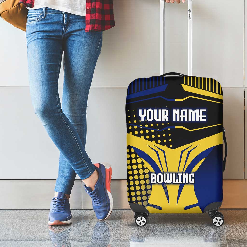 Personalized Blue and Yellow Bowling Luggage Cover with Striking Pins Retro Dot Pattern Design - Wonder Print Shop