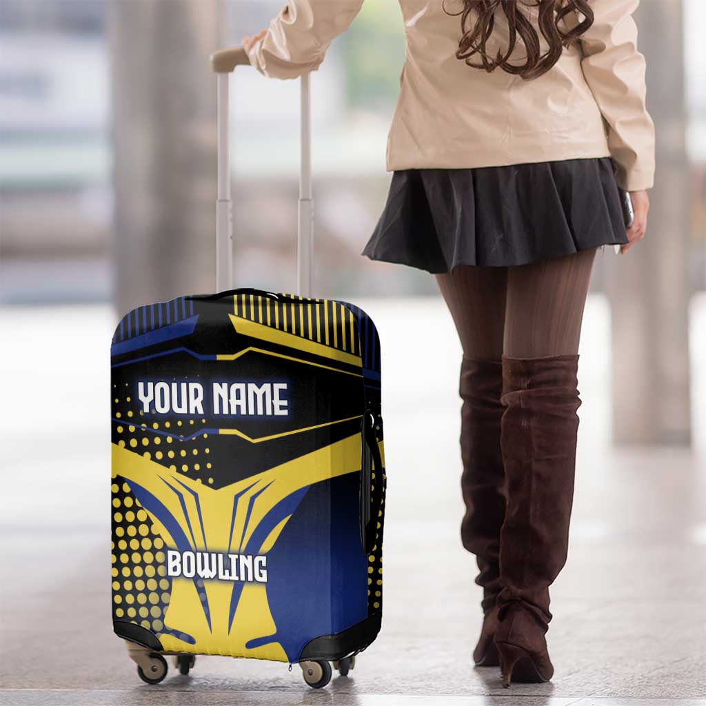 Personalized Blue and Yellow Bowling Luggage Cover with Striking Pins Retro Dot Pattern Design - Wonder Print Shop