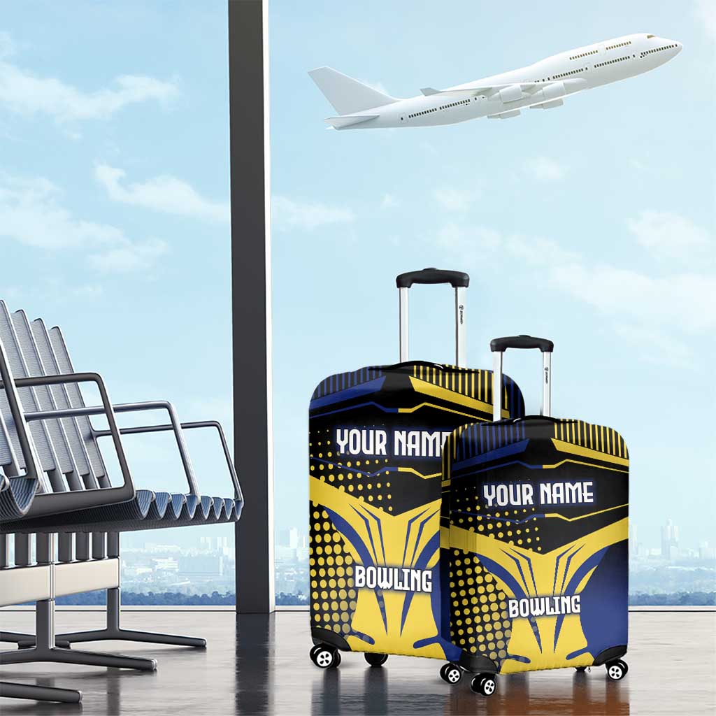 Personalized Blue and Yellow Bowling Luggage Cover with Striking Pins Retro Dot Pattern Design - Wonder Print Shop
