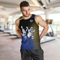 Personalized Blue and Yellow Bowling Men Tank Top with Striking Pins Retro Dot Pattern Design - Wonder Print Shop