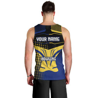 Personalized Blue and Yellow Bowling Men Tank Top with Striking Pins Retro Dot Pattern Design - Wonder Print Shop
