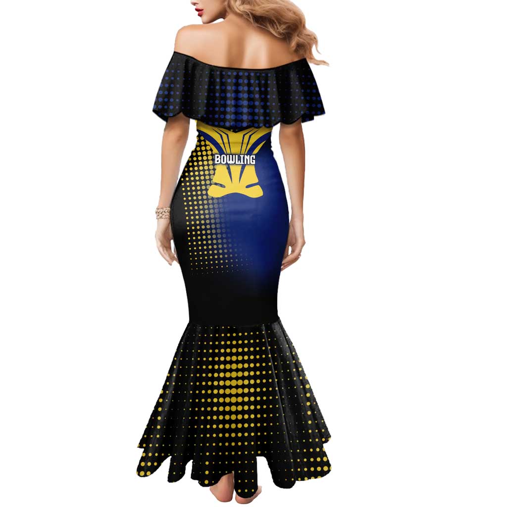 Personalized Blue and Yellow Bowling Mermaid Dress with Striking Pins Retro Dot Pattern Design - Wonder Print Shop