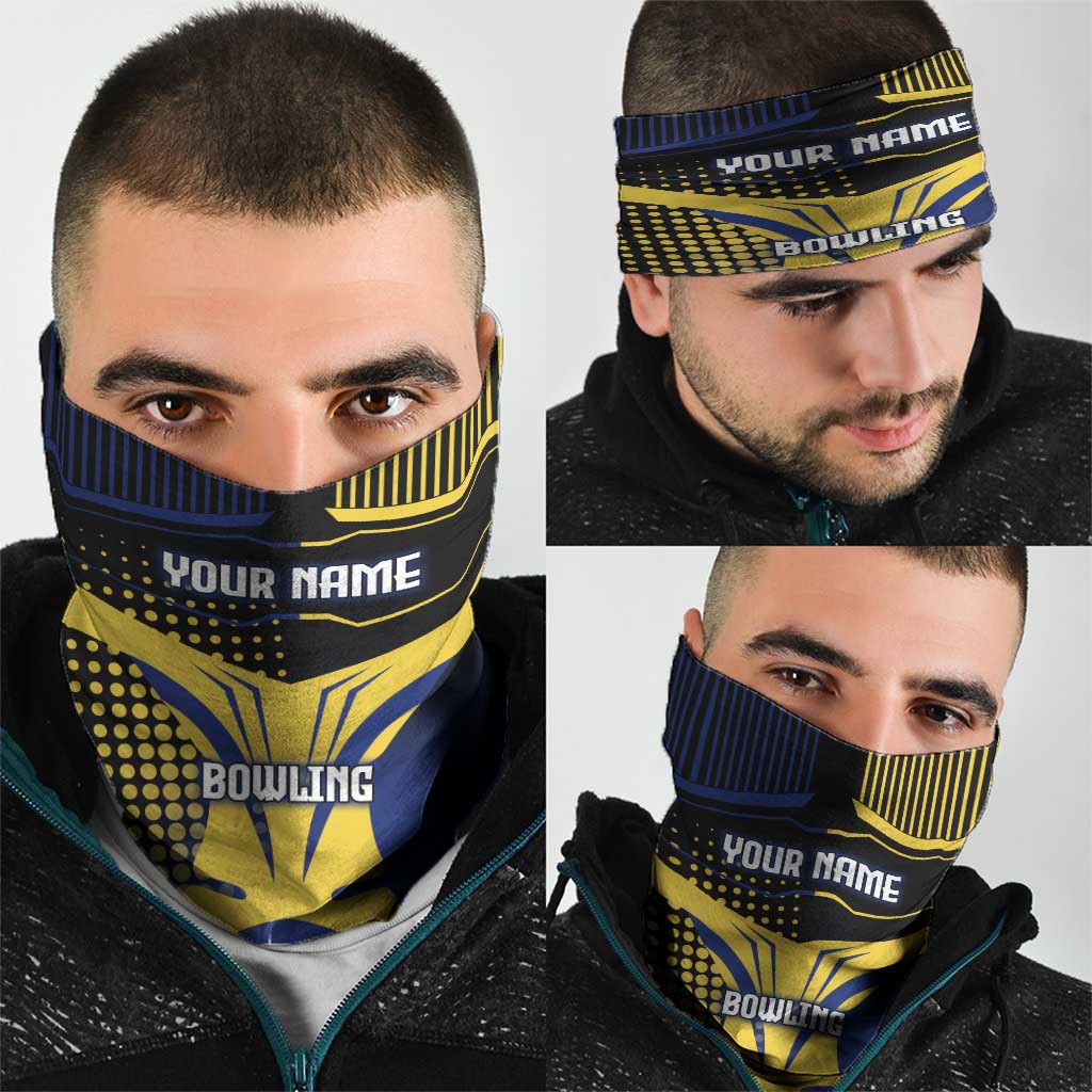 Personalized Blue and Yellow Bowling Neck Gaiter with Striking Pins Retro Dot Pattern Design - Wonder Print Shop