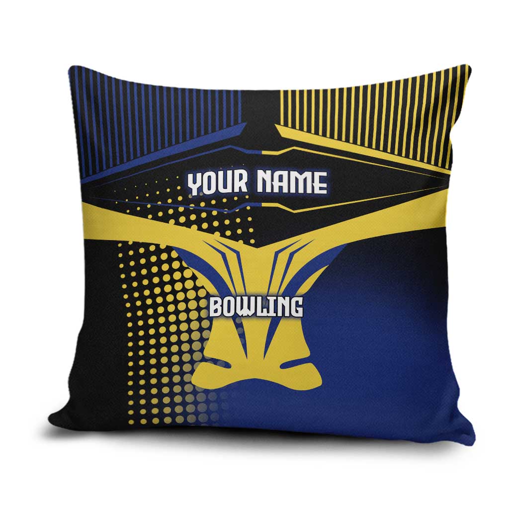 Personalized Blue and Yellow Bowling Pillow Cover with Striking Pins Retro Dot Pattern Design - Wonder Print Shop