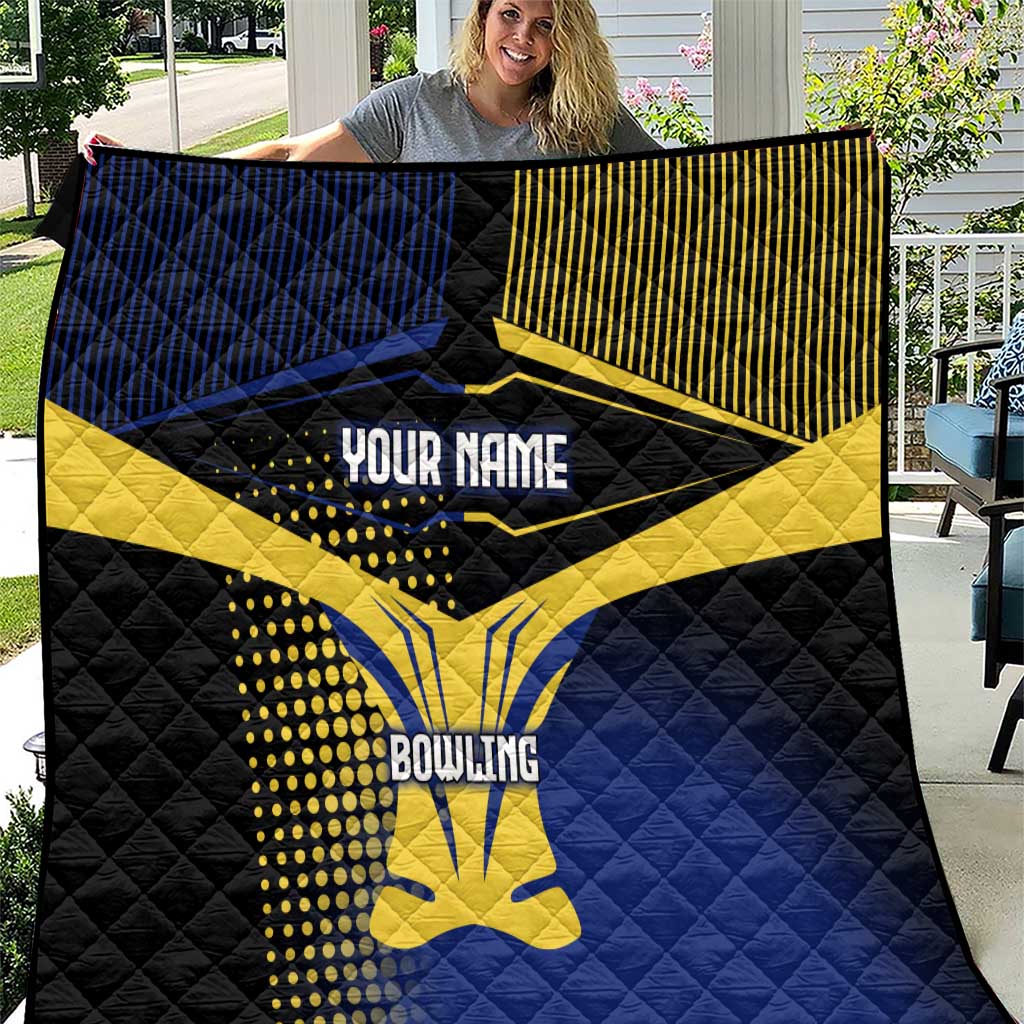 Personalized Blue and Yellow Bowling Quilt with Striking Pins Retro Dot Pattern Design - Wonder Print Shop