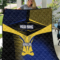 Personalized Blue and Yellow Bowling Quilt with Striking Pins Retro Dot Pattern Design - Wonder Print Shop