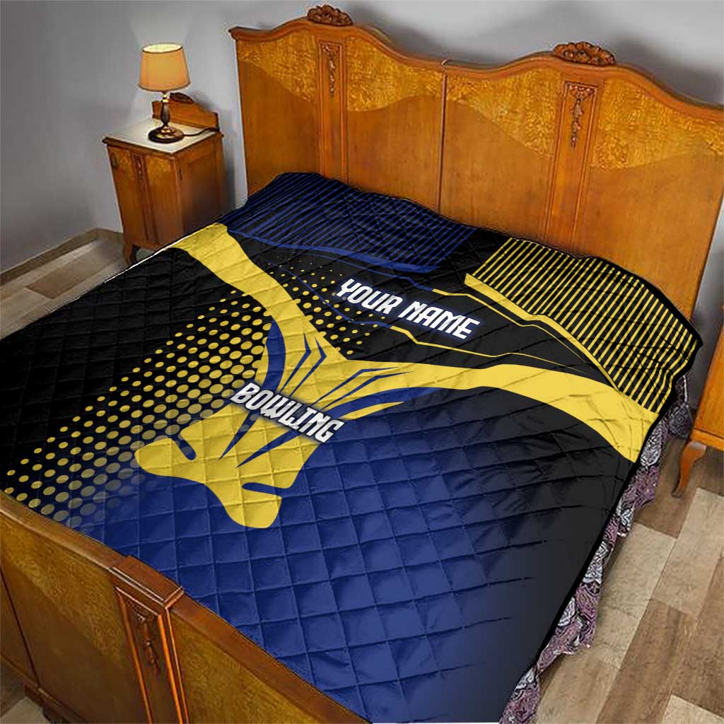 Personalized Blue and Yellow Bowling Quilt with Striking Pins Retro Dot Pattern Design - Wonder Print Shop