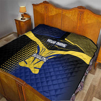 Personalized Blue and Yellow Bowling Quilt with Striking Pins Retro Dot Pattern Design - Wonder Print Shop