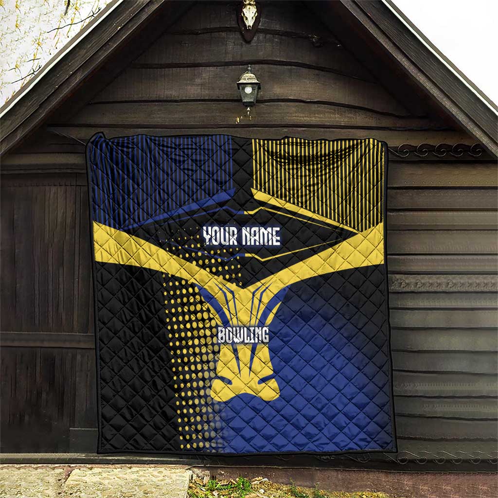 Personalized Blue and Yellow Bowling Quilt with Striking Pins Retro Dot Pattern Design - Wonder Print Shop