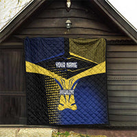 Personalized Blue and Yellow Bowling Quilt with Striking Pins Retro Dot Pattern Design - Wonder Print Shop