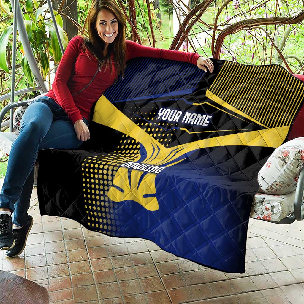 Personalized Blue and Yellow Bowling Quilt with Striking Pins Retro Dot Pattern Design - Wonder Print Shop