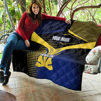 Personalized Blue and Yellow Bowling Quilt with Striking Pins Retro Dot Pattern Design - Wonder Print Shop