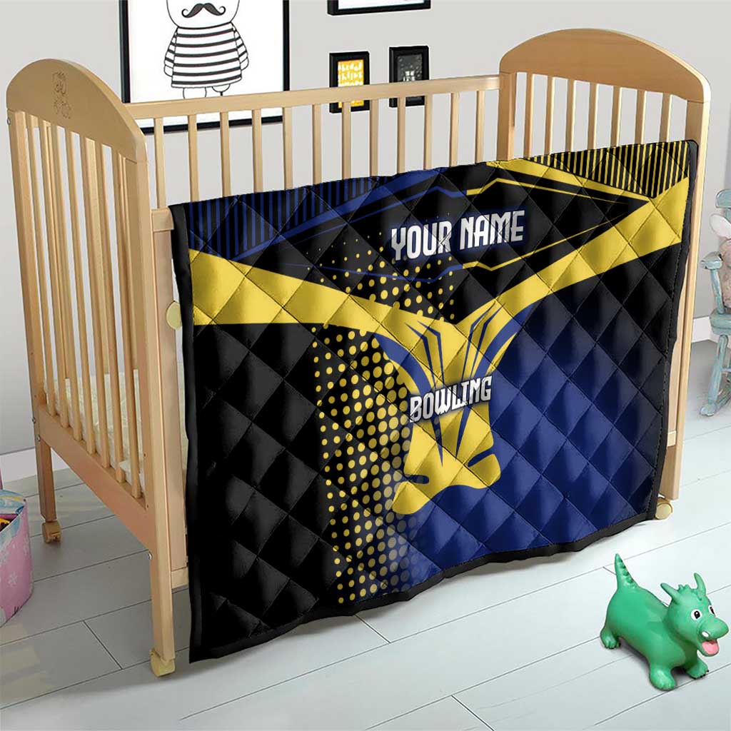 Personalized Blue and Yellow Bowling Quilt with Striking Pins Retro Dot Pattern Design - Wonder Print Shop