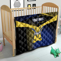 Personalized Blue and Yellow Bowling Quilt with Striking Pins Retro Dot Pattern Design - Wonder Print Shop