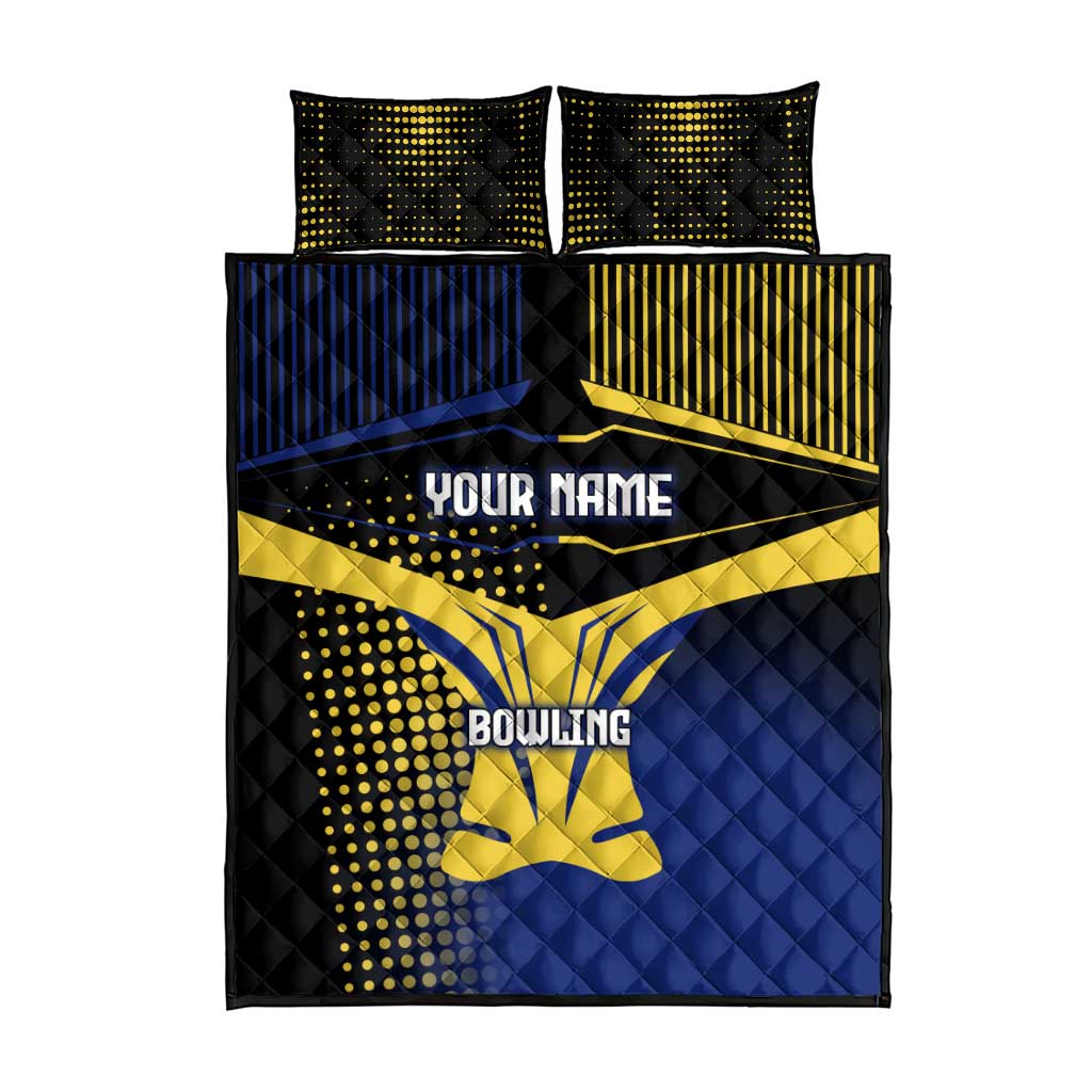 Personalized Blue and Yellow Bowling Quilt Bed Set with Striking Pins Retro Dot Pattern Design - Wonder Print Shop